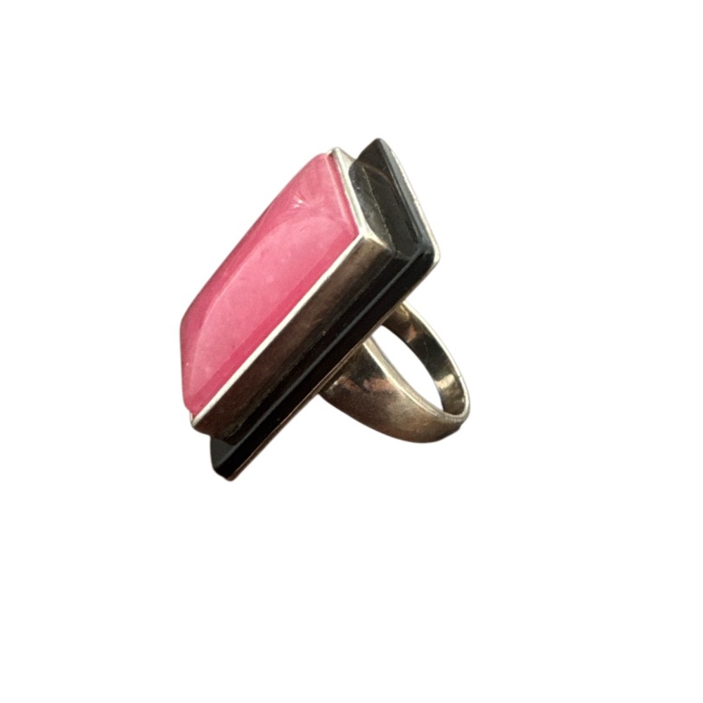 Pink Rectangular Ring Glass Pendant Over Black - … - image 3